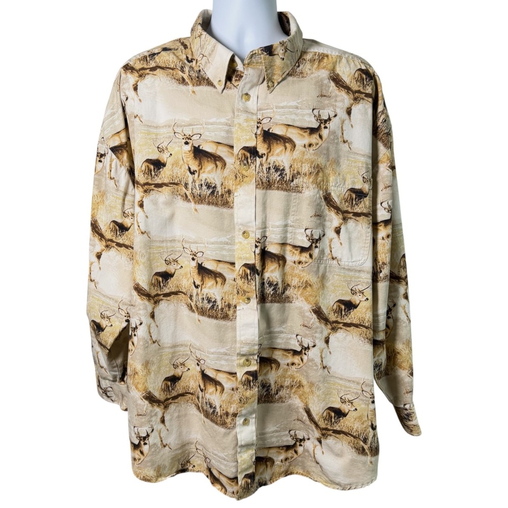 Woodland‎ Trail Mens Buck All Over Print Cotton Shirt Size 3XL Hunter Outdoors